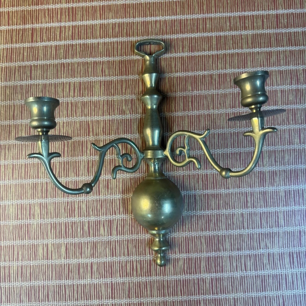 Pair of Brass Wall Sconce Candle Double Arm Candelabra Dark Academia Regency - Picture 3 of 7